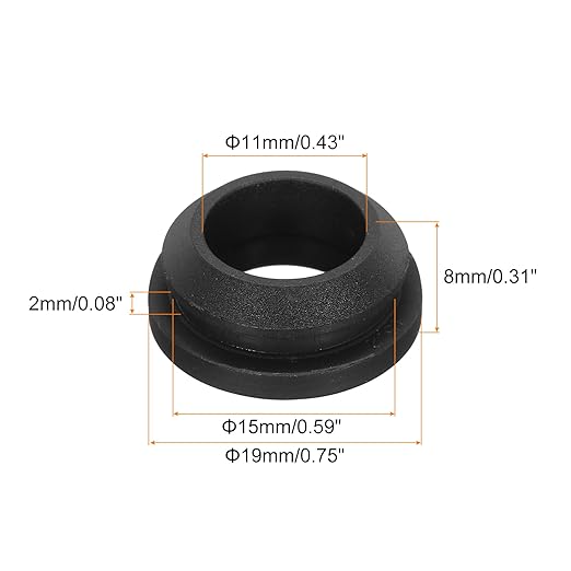 MECCANIXITY 20Pcs Snap Rubber Grommet Plug Mount Dia 15mm ID 11mm Narrow Groove Width 2mm Seal Anti-Scratch for Electrical Box Cable Pipes Black