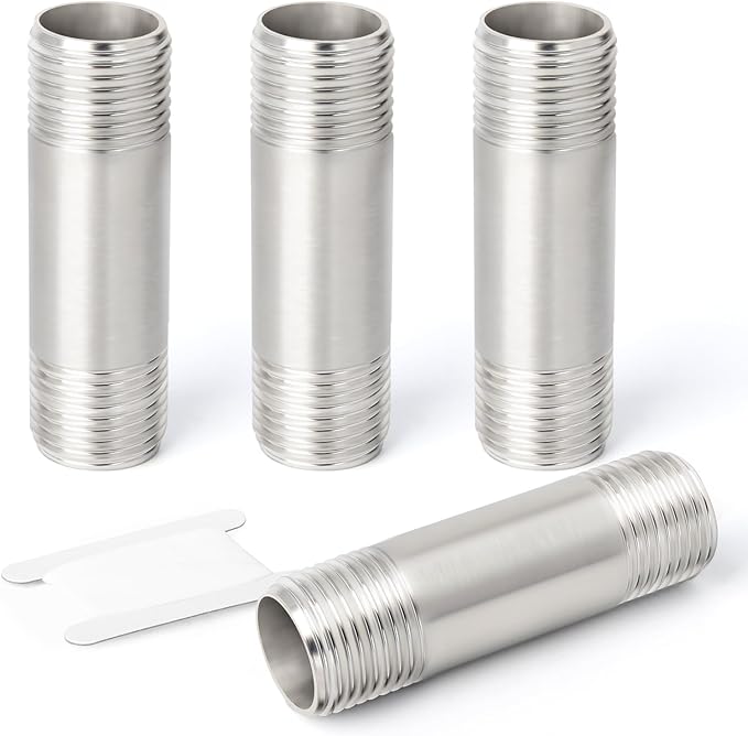 TAISHER 4PCS Stainless Steel Pipe Fittings, 1/4" NPT x 1/4" NPT Male Threaded, 2" Length Nipple Cast Pipe