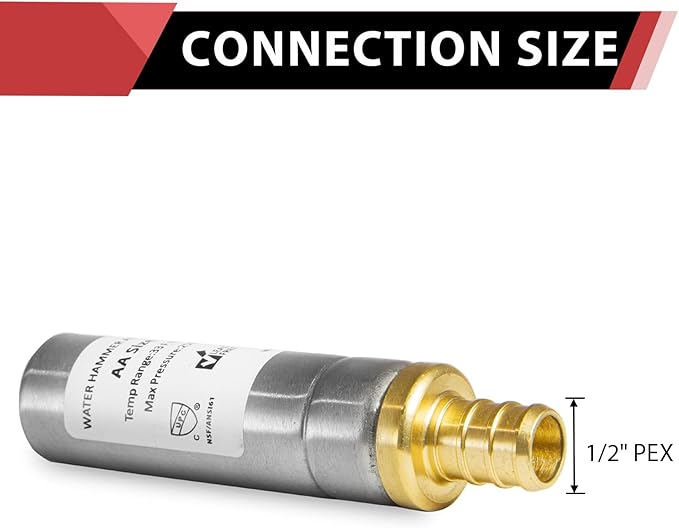 2-Pack EFIELD MH-111 1/2-Inch Straight Pex Barb Crimp Connection F1807 Stainless Steel Water Hammer Arrestor For Potable Water Plumbing Application,(HAMMER002-2PCS)