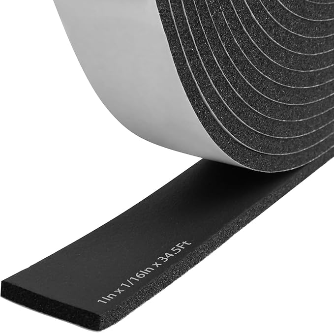 Storystore Foam Insulation Tape Self Adhesive, 1In x 1/16In x 34.5Ft Weather Stripping for Doors and Windows, Sound Proof Soundproofing Door Seal, Weatherstrip, Air Conditioning Seal Strip