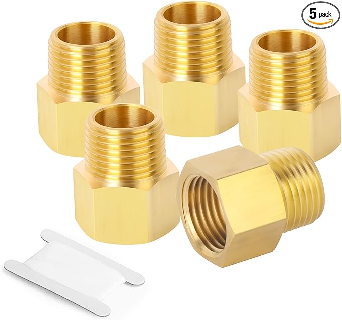 GASHER 5PCS Brass Pipe Fitting, Reducer Adapter, 1/2-Inch Male Pipe x 3/4-Inch Female Pipe