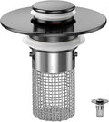 Sink Stopper Hair Catcher, Pop-up Sink Drain Strainer with Removable Stainless Steel Strainer Basket Hair Catcher, Bathroom Sink Strainer for Bathroom Sink Stopper Replacement(Matte Black-1PCS)