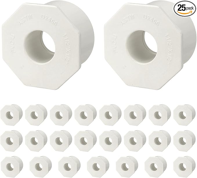 25Pcs 1 1/2" x 1/2" PVC Reducer Bushing Fitting, SCH40 (Spigot x Socket) Furniture Grade PVC Pipe Fitting, Reducer Bush Adapter for Home Sewer Plumbing, Industrial, Pipe Connection