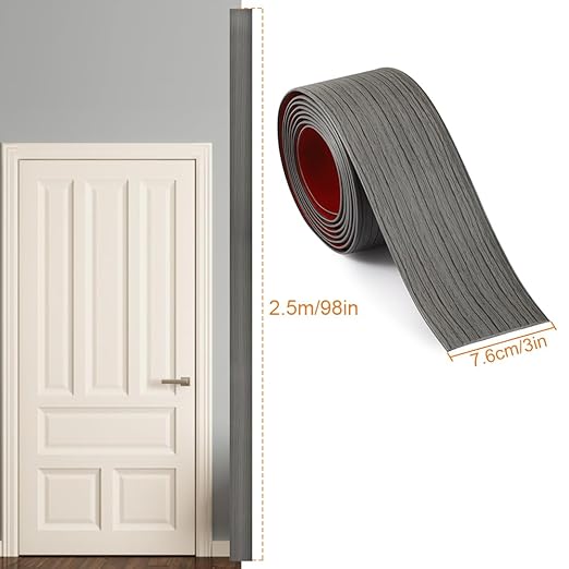8Ft Floor Transition Strip, 2 in Wide Self Adhesive Vinyl Threshold Strip for Joining Floor Gaps Wood Grain Design Tap (Walnut Dark Gray)