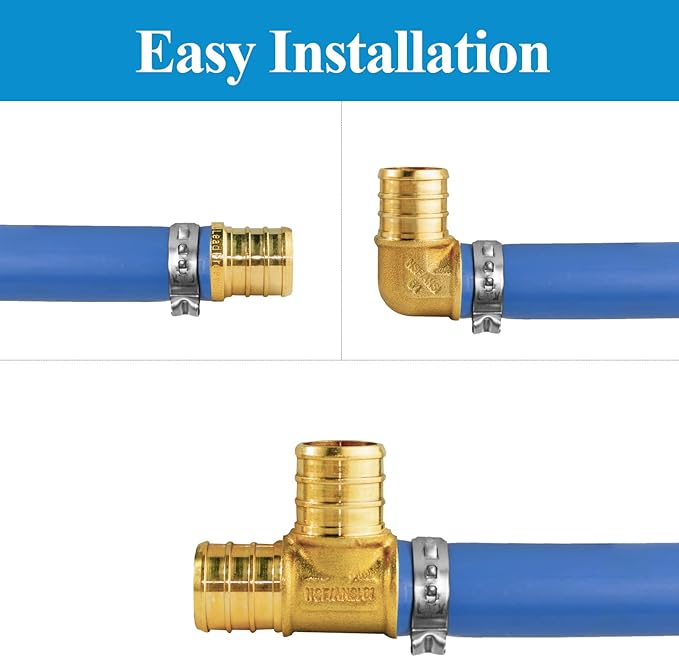 WiseWater 36 Pcs Pex Fittings, 3/4 inch T PEX Tee(12PCS) & 90 Degree Elbow & Straight Coupling, Brass Barb Crimp Pipe Fitting for Pex Pipe(Pack of 36), UPC Certified