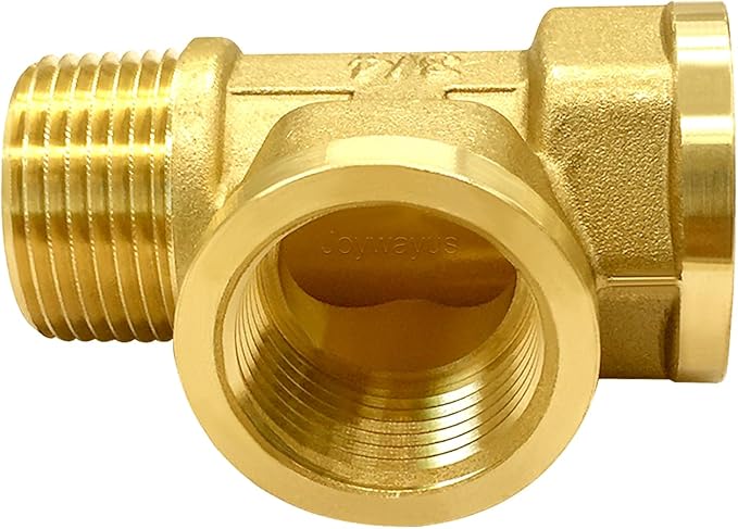Joywayus Brass Pipe Fitting Barstock Tee 3 Way NPT 3/4" Female x 3/4" Female x 3/4" Male Hose Fitting