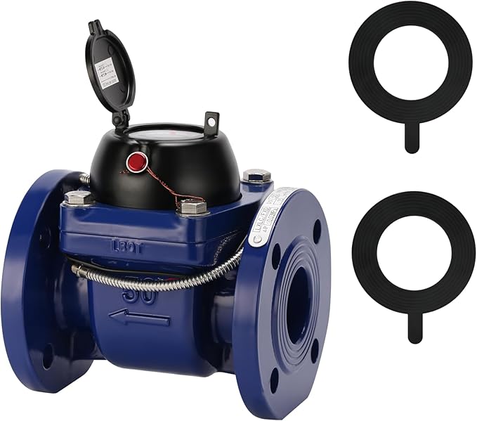 Watflow 2" WoltmannHelix Water Meter,Detachable Water Meter,Pulse Output, Epoxy-Coated Cast Iron,Resistant Seals（Cubic,Non-Potable Use）