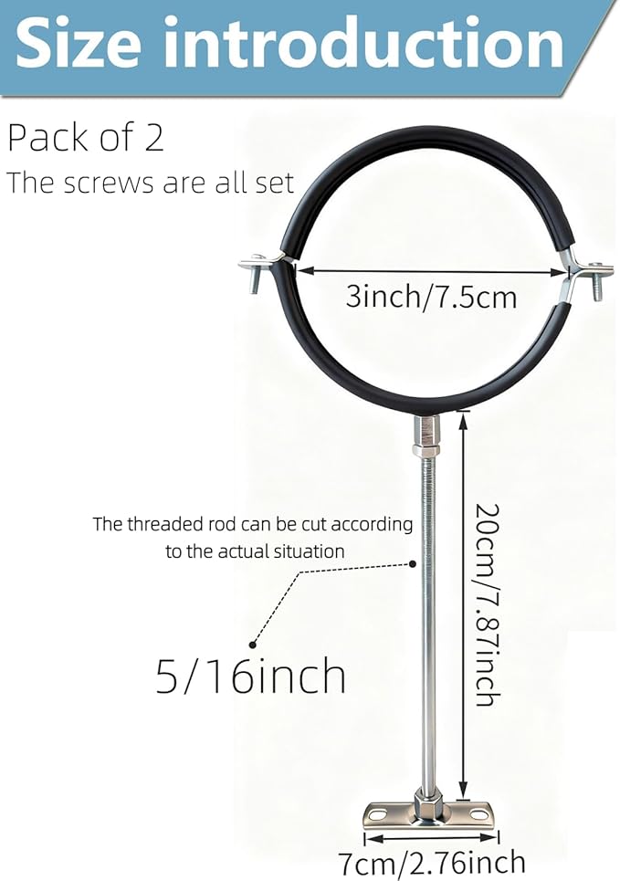 2 Sets Premium 3 Inch Adjustable Pipe Metal Bracket，Heavy Duty Galvanized Iron Stove Pipe Hanger Strap，Wall Support Chimney Round Split Ring Dryer Vent Hose Duct PVC Holder，with All Mounting Screws