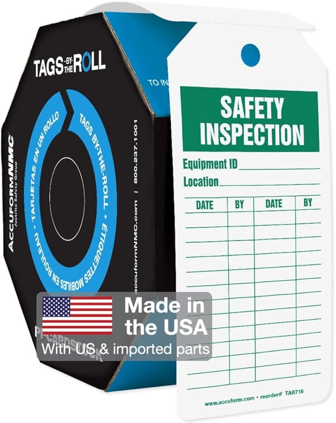 Accuform 100 Inspection and Status Record Tags by-The-Roll, Safety Inspection, US Made OSHA Compliant Tags, Waterproof PF-Cardstock, Resists Tears, 6.25"x3", TAR716