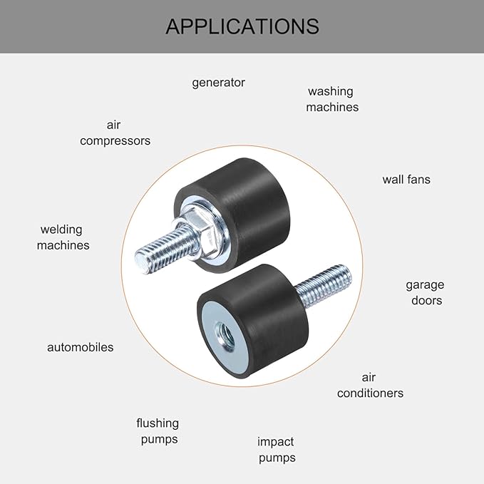 uxcell 6pcs M6x18mm Rubber Isolator Mounts with Studs 20x15mm Male Female Vibration Shock Absorber Zinc Plated Cylindrical Thread Mounts Anti Vibration Isolators with 6pcs M6 Lock Nuts