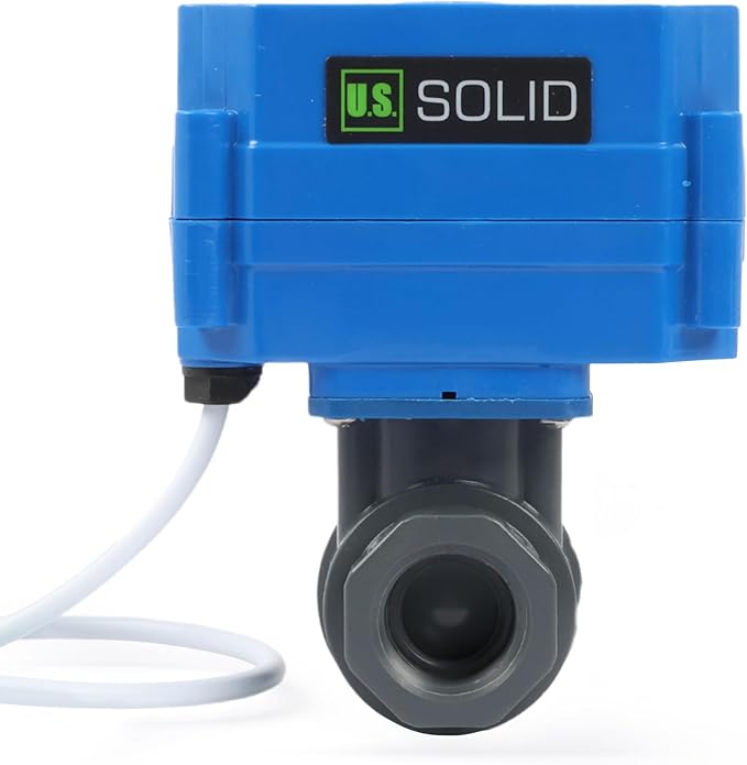 U.S. Solid 1/2" UPVC Motorized Ball Valve - Plastic Electrical Ball Valve with Standard Port, 2 Wire Auto Return, 9-24V AC/DC, Normally Closed