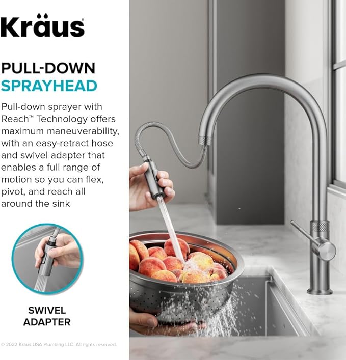 KRAUS Oletto Modern Industrial Pull-Down Single Handle Kitchen Faucet in Spot Free Stainless Steel, KPF-2654SFS