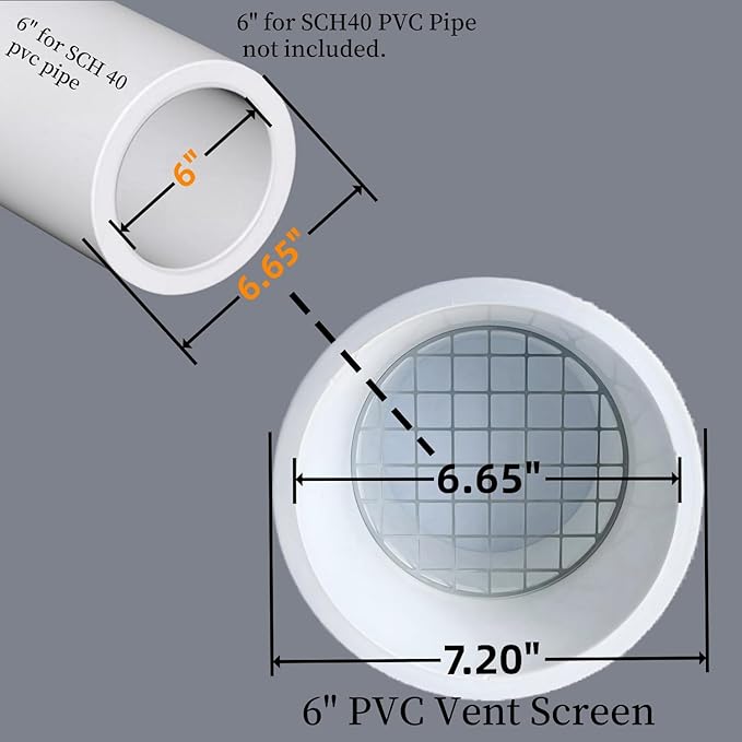 PVC Vent Cap 1 pcs 90-Degree for 6" Schedule 40,PVC Termination Cap,Vent Cover Screen,Round Furnace PVC Pipe Stainless Steel Roof Vent Cap,Installation not Required That PVC Elbow,or Coupling