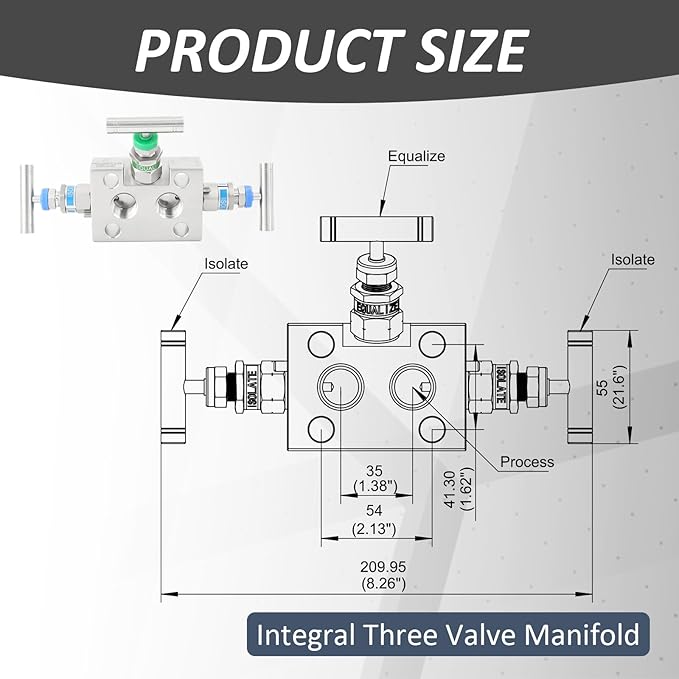 3 Valve Manifold 316 Stainless Steel 3 Way High Pressure Manifold Gas Distributor for Pressure Gauges and Pressure Transmitters from Rosemount, Siemens, Honeywell, E+H
