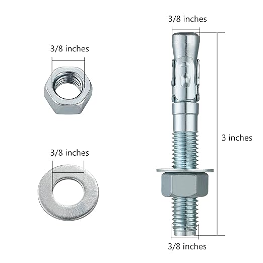 3/8x3" 100Pcs Inch Standard Fasteners for Heavy-Duty Zinc Wedge Anchors for Cement and Concrete