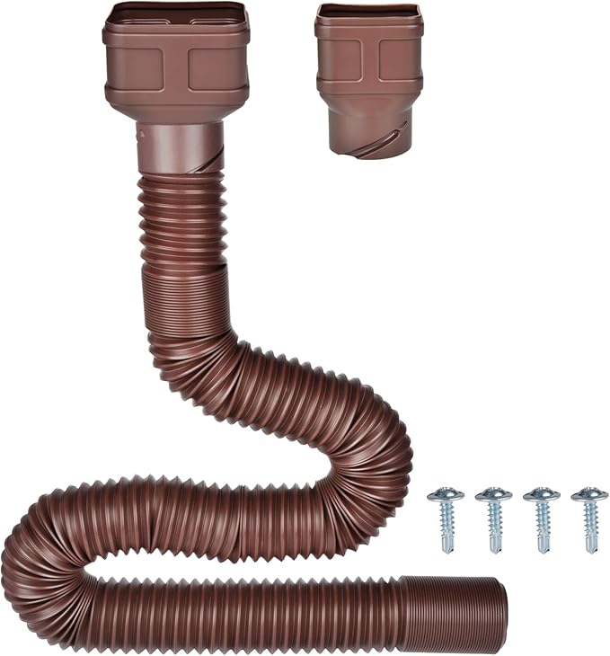 7ft Long Gutter Downspout Extensions, Outer Diameter 3" Downspout Extender for Rainwater Drainage, Flexible Drainage Pipe Suitable for 2"×3" and 3"×4" Downspout (Brown-1-Pack)