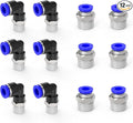 Nickel-plated Iron 1/4"Tube OD x 1/4"NPT 12Packs Quick Release Connectors Elbow and Straight Combination Thread Push to Connect Tube Fittings Kits