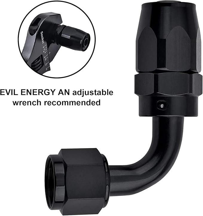 EVIL ENERGY 12AN Hose End Fitting 90 Degree Swivel for CPE Braided Hose Black 2PCS