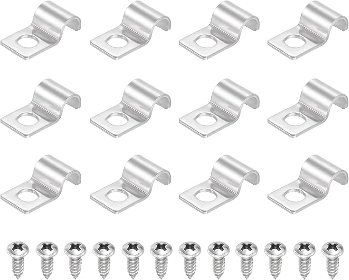 uxcell 12Pcs 6mm(1/4") One Hole Rigid Pipe Strap, 304 Stainless Steel Conduit Clamp Thicken U Bracket Heavy Duty Pipe Clamp with Self-Tapping Screws for Fixing Tube Cable, Silver