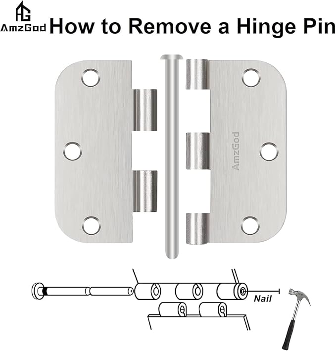 Door Hinges Brushed Nickel - 48 Pack Nickel Door Hinges 3.5 Inch Rounded Interior Satin Nickel Door Hinge with 5/8" Radius - Flat Iron Residential Standard 3 1/2 Inches Silver Door Hardware