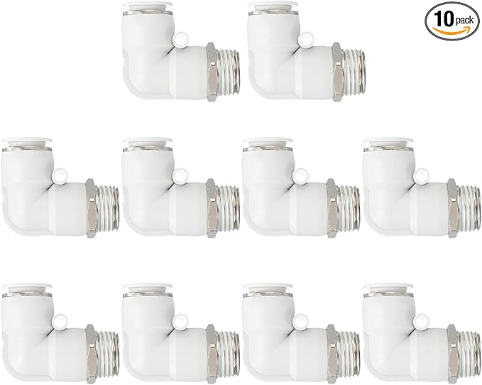 PATIKIL Push to Connect Fitting, 10 Pack Pneumatic Air Elbow Quick Connector 1/2"PT Male Thread x 14mm Tube 90 Degree Connect Tubing Elbow Air Tube Fitting Pneumatic Quick Adapter, White