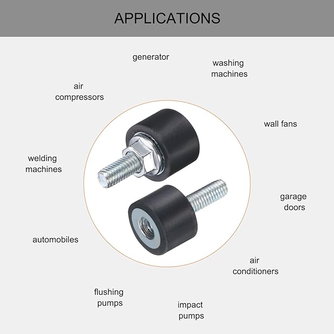 uxcell 6pcs M5x15mm Rubber Isolator Mounts with Studs 15x10mm Male Female Vibration Shock Absorber Zinc Plated Cylindrical Thread Mounts Anti Vibration Isolators with 6pcs M5 Lock Nuts