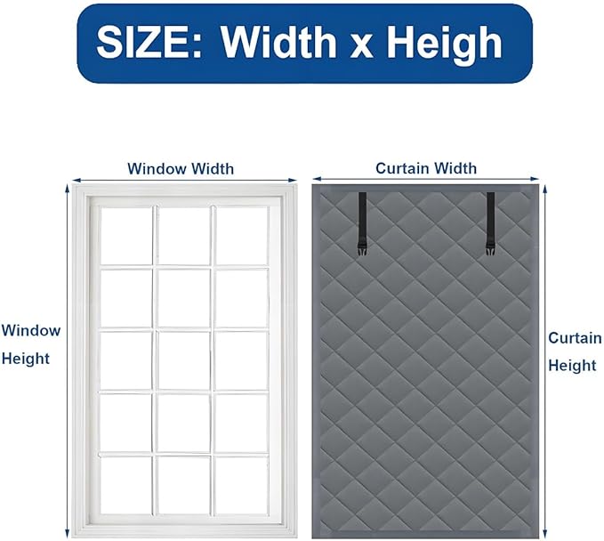 Thermal Window Cover for Wintern, Window Insulation Kit Blackout Oxford Curtain, Thicken Warm Waterproof Attic Insulation Blanket, Draft Blocker in Home RV 38 39 47 57 62 63in(Black,32x79in)