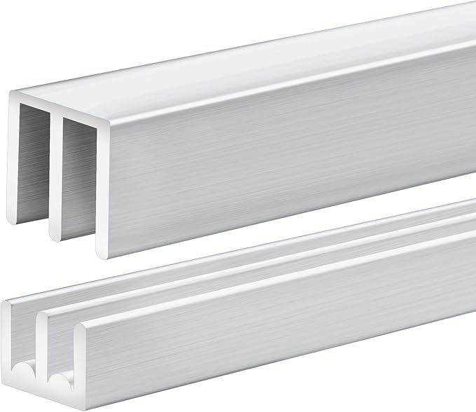 Landical 1 Set 4 Ft Long Metal Sliding Door Track Set for 1/8" Thick Panels Glass Cabinet Door Hardware System Window Sliding Track Quick Easy Installation (Silver)