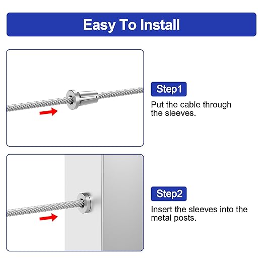 BLIKA Upgraded 80 Pack Stainless Steel Protector Sleeves for 1/8" 5/32" or 3/16" Deck Cable Railing, for Metal Posts, T316 Marine Grade, Cable Railing Protector Sleeves