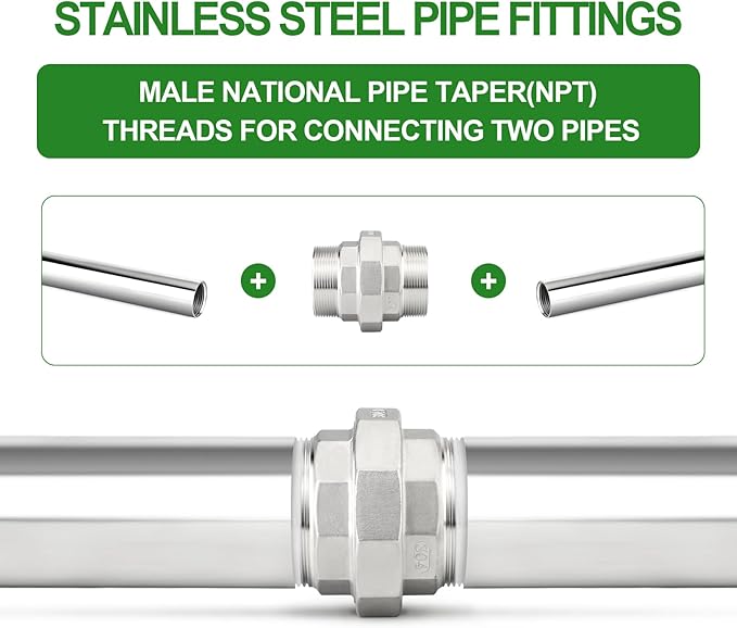 TAISHER 1PCS 304 Stainless Steel Union，3" NPT Male x 3" NPT Male Cast Pipe Fitting