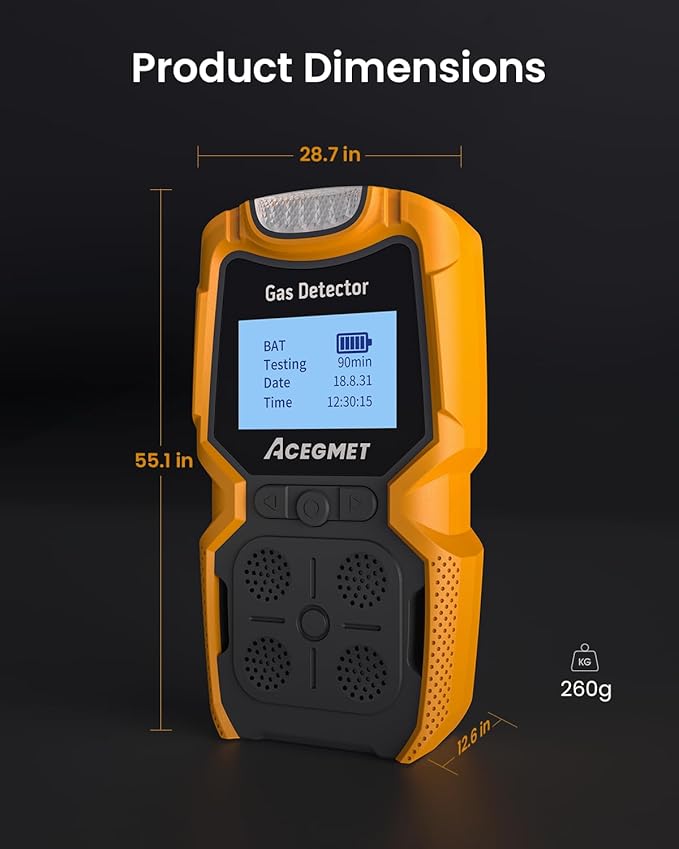ACEGMET MG10 Gas Detector with Type-C Charging, 4 Gas Monitor Multi Gas Detector, Vibration, Visual and Audible Alarms, 14h Battery Life, for Work, Home, Orange