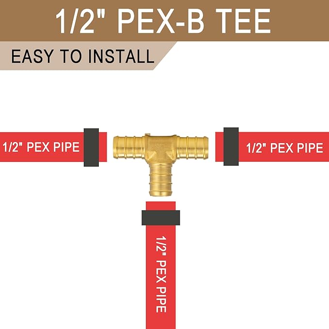 [25 Pieces] Lingmfg Pex Fittings 1/2 Inch Tee, 1/2 Inch Pex F1807 Crimp Brass