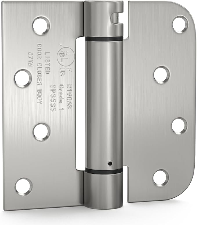 goldenwarm 2pack Satin Nickel Brushed Door Hinges 4 Inch Self Closing Spring Door Hinge with Square & 5/8" Radius Corners - Adjustable Door Closing, Residential & Heavy-Duty Door Hardware