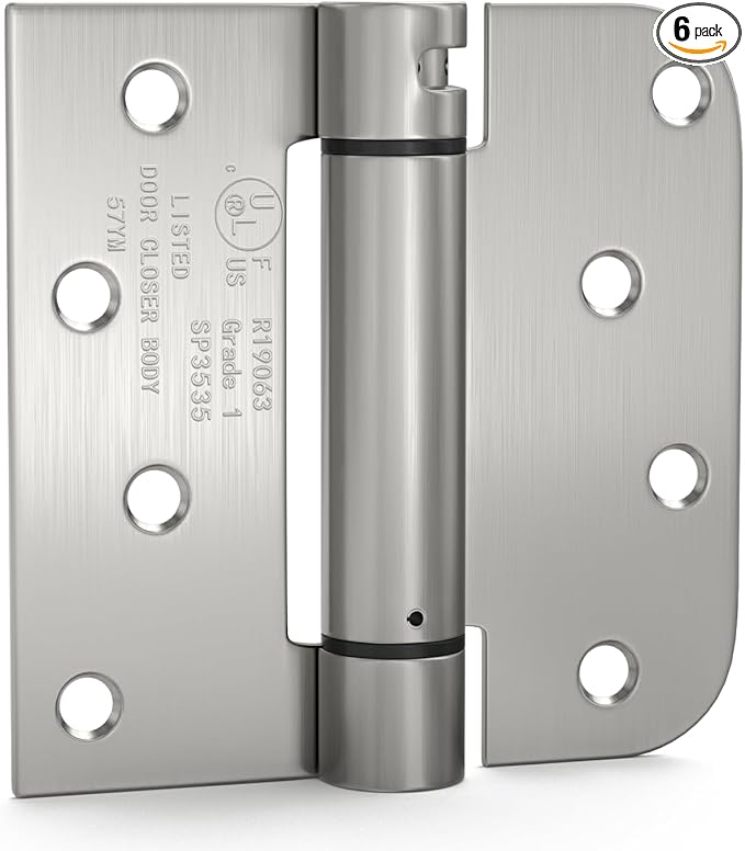 goldenwarm 6pack Satin Nickel Brushed Door Hinges 4 Inch Self Closing Spring Door Hinge with Square & 5/8" Radius Corners - Adjustable Door Closing, Residential & Heavy-Duty Hardware