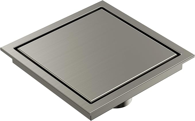 6 Inch Square Shower Floor Drain, Brushed Nickel SUS304 Stainless Steel Grid Grate with X-Shaped High Flow Channel, Anti-Clogging Hair Strainer, Standard 2" Outlet