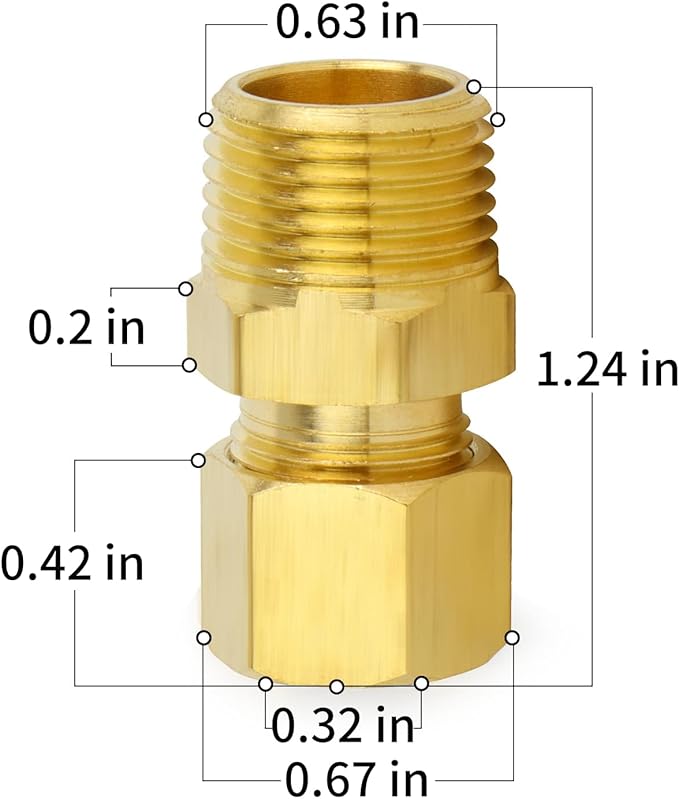 ChillWaves Brass Compression Tube Fitting, 5/16" OD x 3/8" NPT Male Compression Union Connector(10-PACK)
