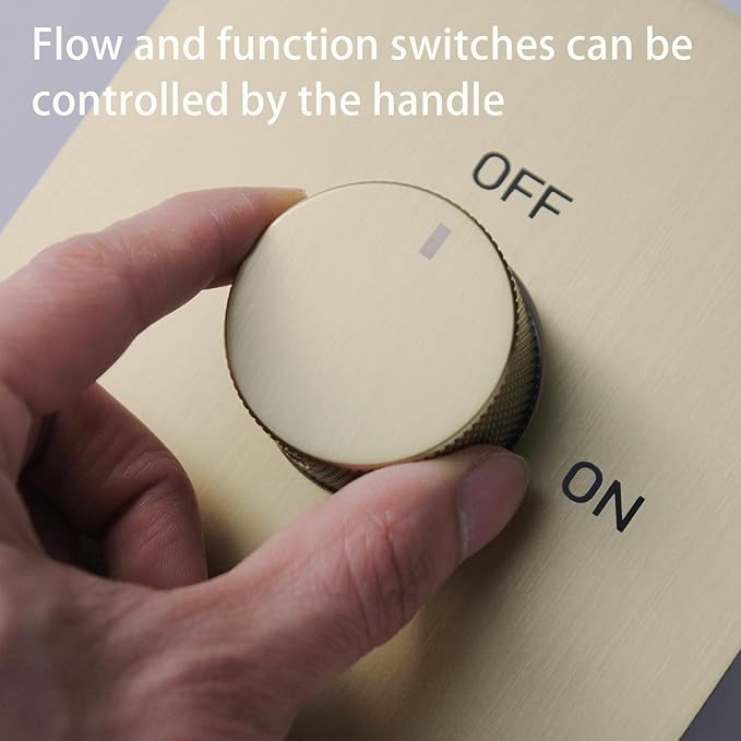 Shower Valve Concealed Shower Mixing Faucet with Temperature Display Function, Flow Control Brass Diverter Valve Kit, 5 Function Can Be Activated Simultaneously, Brushed Gold