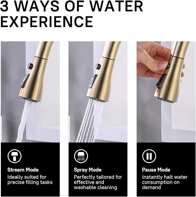 WEWE Gold Kitchen Faucet with Pull Down Sprayer, Single Handle Brushed Gold Kitchen Sink Faucets Stainless Steel Brass Copper Commercial RV 1 or 3 Hole, Champagne Bronze