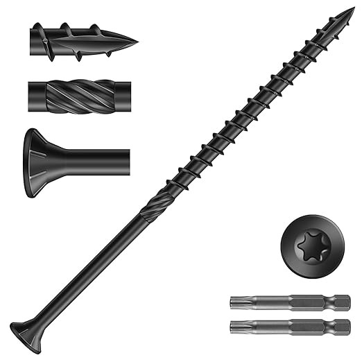 #10 x 4 Inch Deck Screws (309Pcs) 6lb. Carbon Steel, Black, Flat Head, Rust Resistant epoxy Coated, with T25 Star Bit