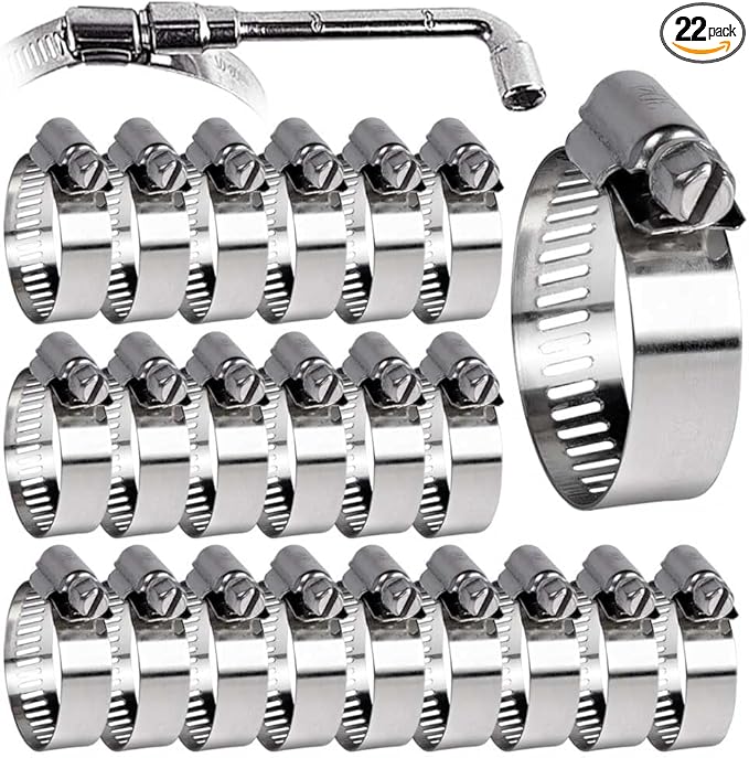 22 Pack Stainless Steel Hose Clamps - Adjustable 13/16" - 1-1/2" (21-38mm) Worm Gear Hose Clamps with a Socket Wrench for Plumbing,Automotive And Mechanical Application