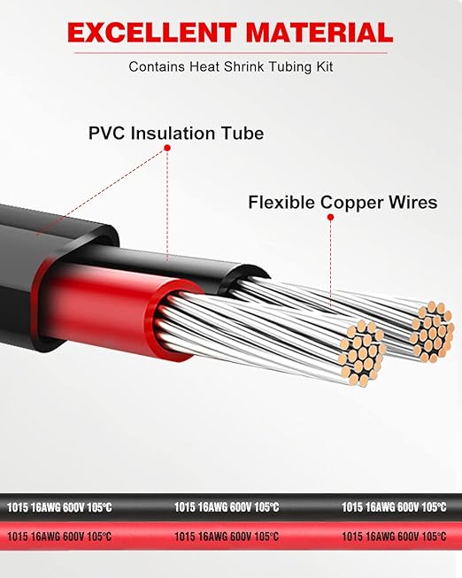 NAOEVO 16 Gauge Wire 2 Conductor Electrical Wire, 16 AWG Stranded PVC Cord, 12V Low Voltage/Tinned Copper/Flexible Cable for Automotive Wiring, Lamp Cord, Marine Cable (30FT)