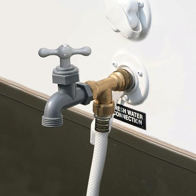 RV Water Inlet Replacement,RV City Water Inlet with Check Valve,City Water Fill Inlet Flange Brass Fresh City Water Inlet Connection for RV Camper Trailer Marine Motorhome,White
