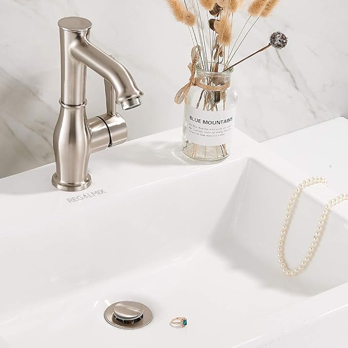 Vessel Sink Drain, Bathroom Faucet Vessel Sink Pop Up Drain Stopper Without Overflow Brushed Nickel, Built-in Anti-Clogging Strainer,Fits Standard American Drain Hole1-1/2 to 1-3/4",R085B-BN