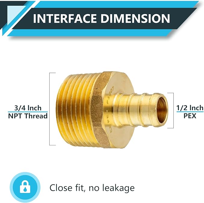 (10-Pack) PEX Fittings, Pex 1/2"x3/4" Male Threaded NPT Adapter, Brass Crimp Fittings, for PEX Tubing Pipe Plumbing, ASTM F1807