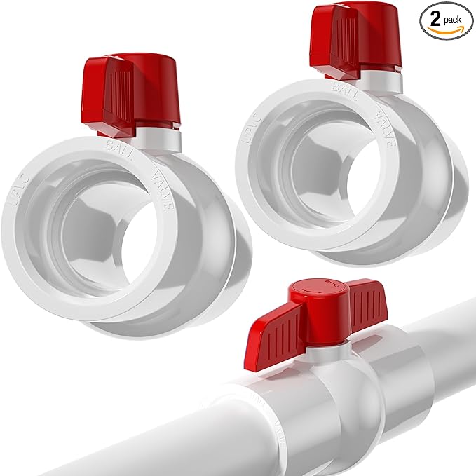 2 Pack 2'' PVC Ball Valves,Red T Handle Shut-Off Valve Socket,SCH40 PVC Water Pipe Valves,Slip Water Pipe Valve for Water Project, Swimming Pool,Sewage Pump, Outdoor Plumbing & Irrigation System