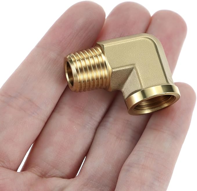 QWORK 90 Degree Brass Street Elbow, 2 Pack 1/4" NPT Male x 1/4" NPT Female Forged Fitting, High-Temperature Brass Connector, NPT Pipe Fittings