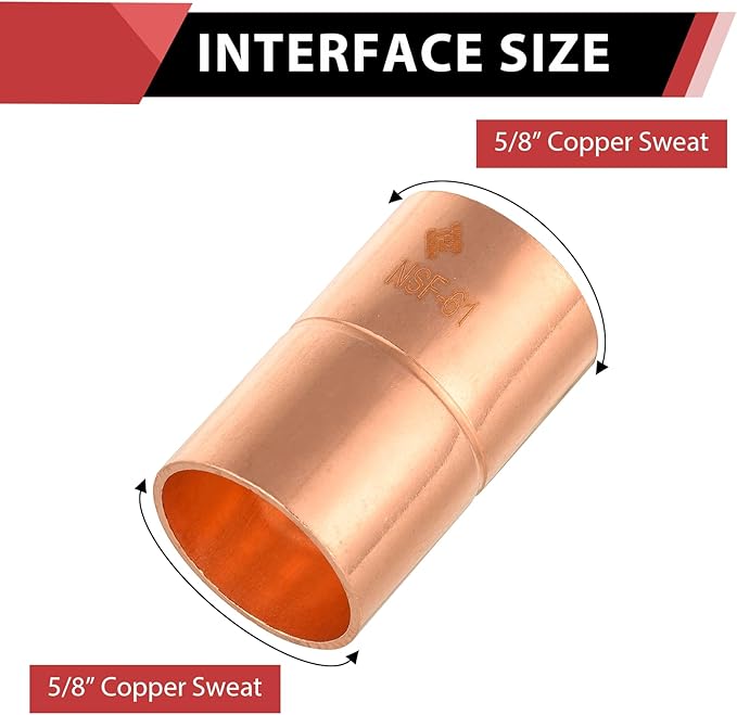 Pro 30-Pack EFIELD 5/8-Inch C X C Copper Coupling With Rolled Stop, LF Copper Plumbing Fittings with Sweat Solder Connection,(COPPER086)