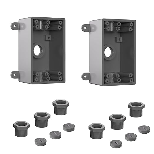 Single-Gang Weatherproof Electrical Outdoor Box, Suitable 1/2-Inch or 3/4-Inch Electrical Conduit Switch/Outlet Box, UL Listed, Junction Box Outlet, 2 Pack, Gray