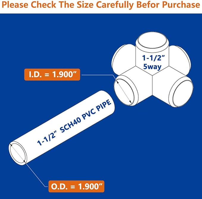 1-1/2" PVC 5 Way (4-Pack) Elbow, UV Resistant, Fits 1-1/2" Sch 40 PVC Pipes
