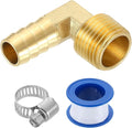 uxcell Brass Hose Barb Fitting, 1/2" x 1/2" NPT 90 Degree Elbow Hose Connector with Hose Clamps for Water Fuel Gas Oil Transportation